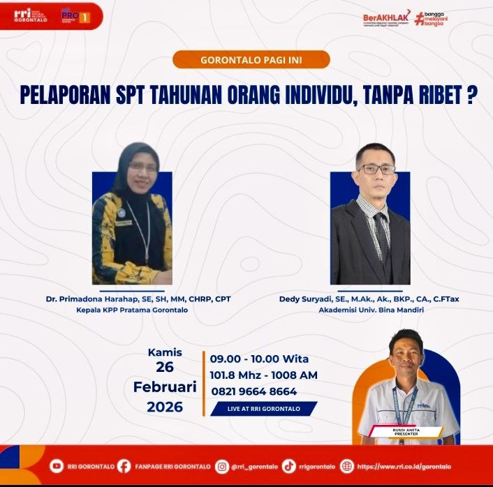 Dosen UBMG Jadi Narasumber Dialog Pagi RRI Gorontalo, Edukasi Publik Pelaporan SPT Tahunan Lewat Coretax 