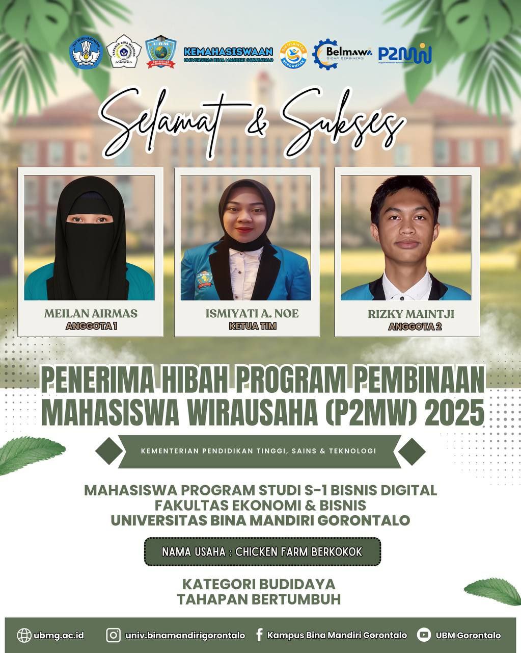 Tim P2MW Mahasiswa Prodi Bisnis Digital UBM Gorontalo, Raih Hibah Kewirausahaan dari Kementerian Diktisaintek RI Tahun 2025