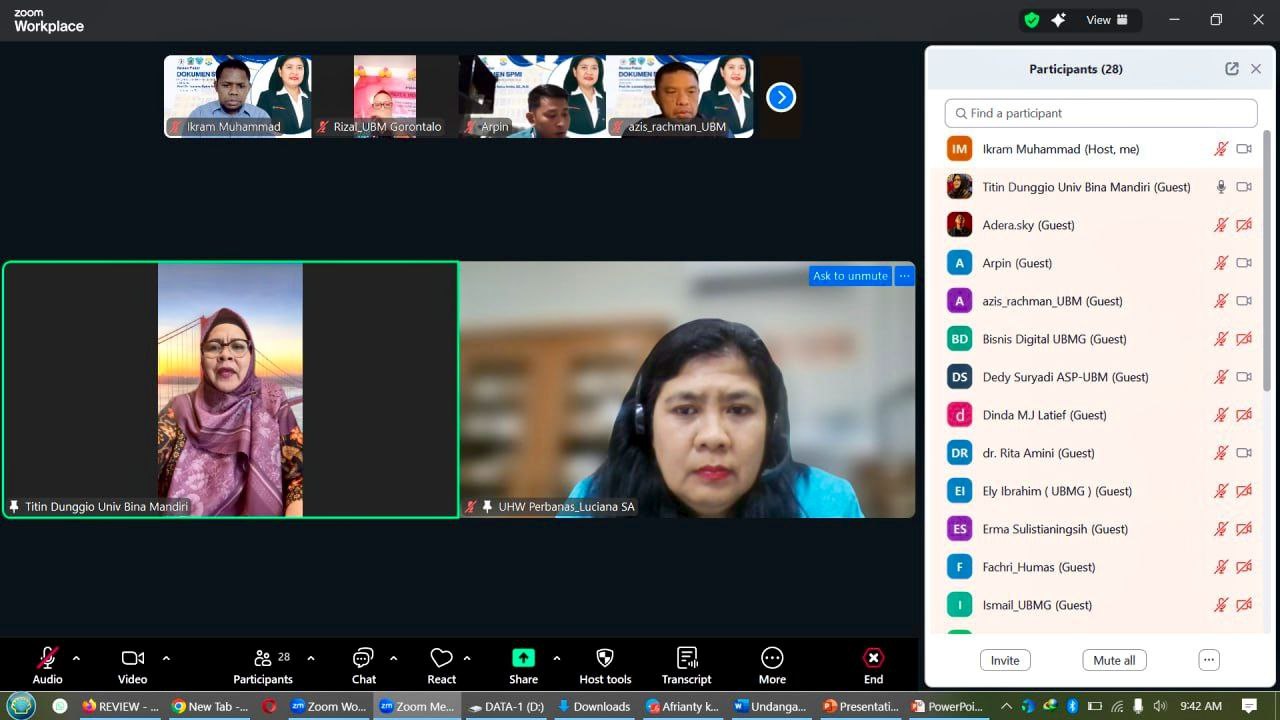 Prof. Luciana S. Amalia jadi Narasumber Asistensi SPMI UBM Gorontalo, Puji Semangat Ketua Yayasan dan Rektor untuk Peningkatan Budaya Mutu