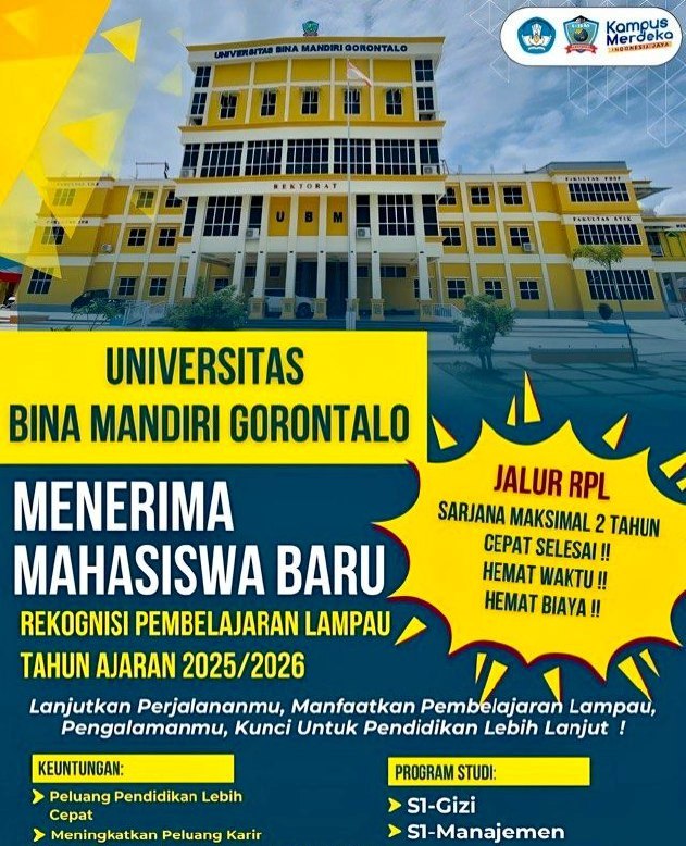 Kampus UBM Gorontalo Terima Calon Maba Program RPL, Masa Studi Maksimal 2 Tahun