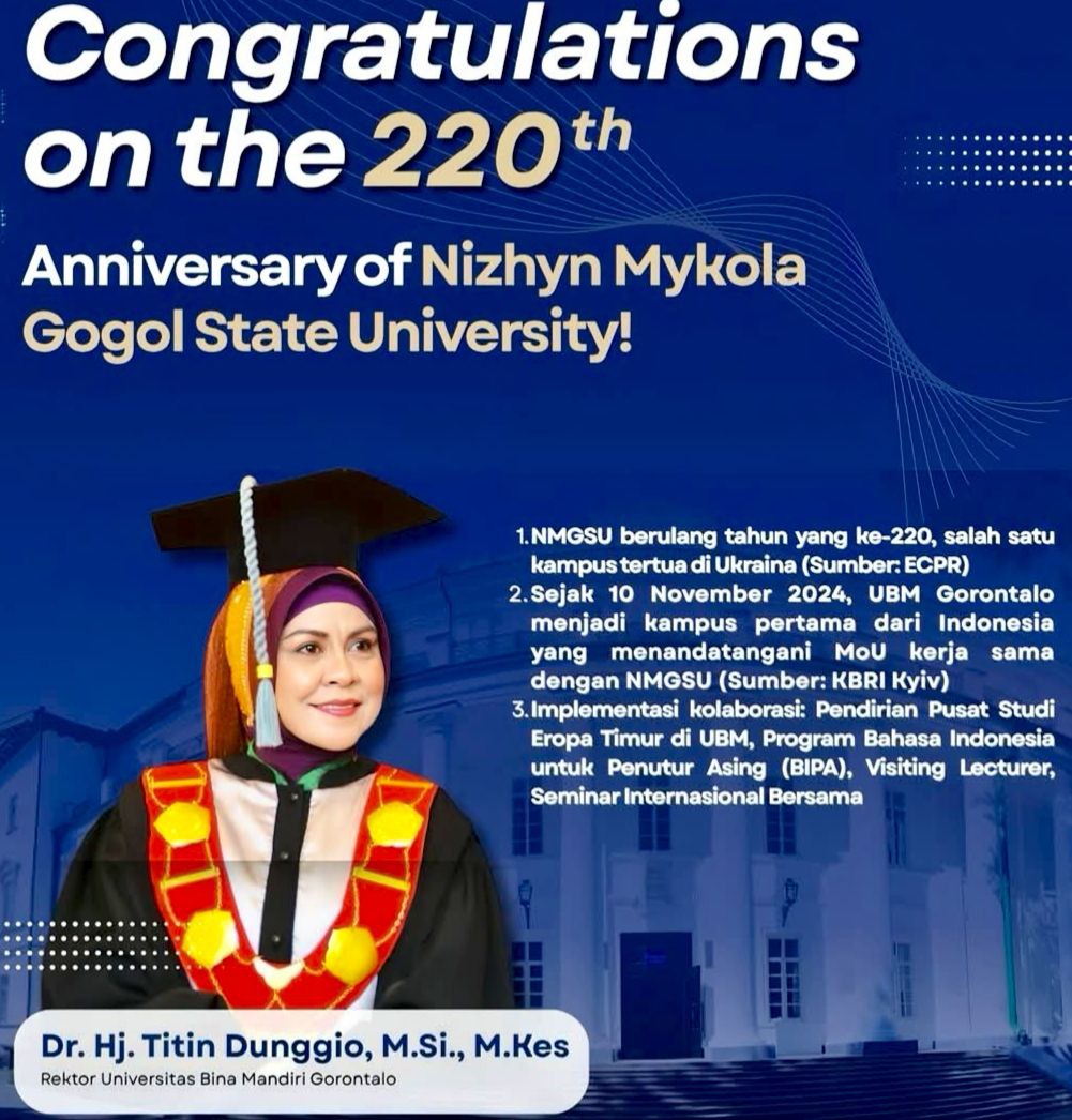 HUT ke-220 Nizhyn Mykola Gogol State University Ukraina, UBM Gorontalo Kampus Pertama di Indonesia yang Jalin Kerjasama